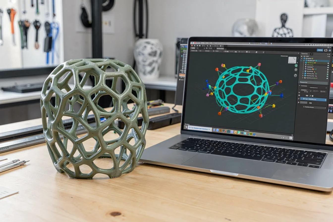 3D printed smart material lattice component in product design studio
