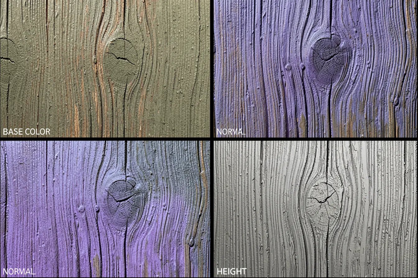 A single oak material shown as four aligned PBR texture map channels